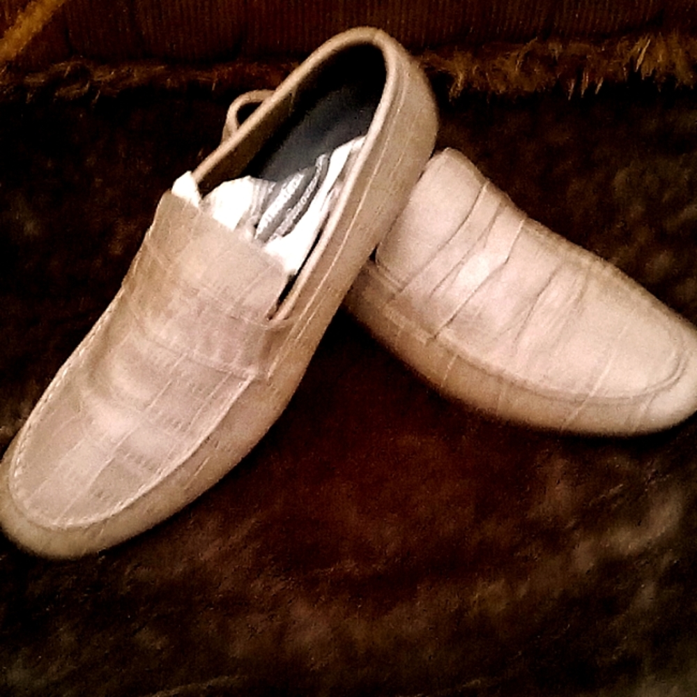 Men's Ank Shoes. Sz 11-1/2  Tan Alligator Print.